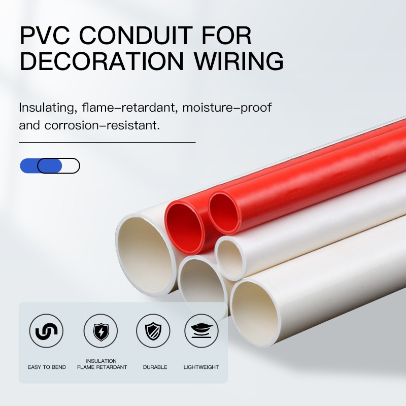 PVC conduit for decoration wiring. Electrician's casing, wire conduit, flame-retardant, insulated, cold-bending threading conduit