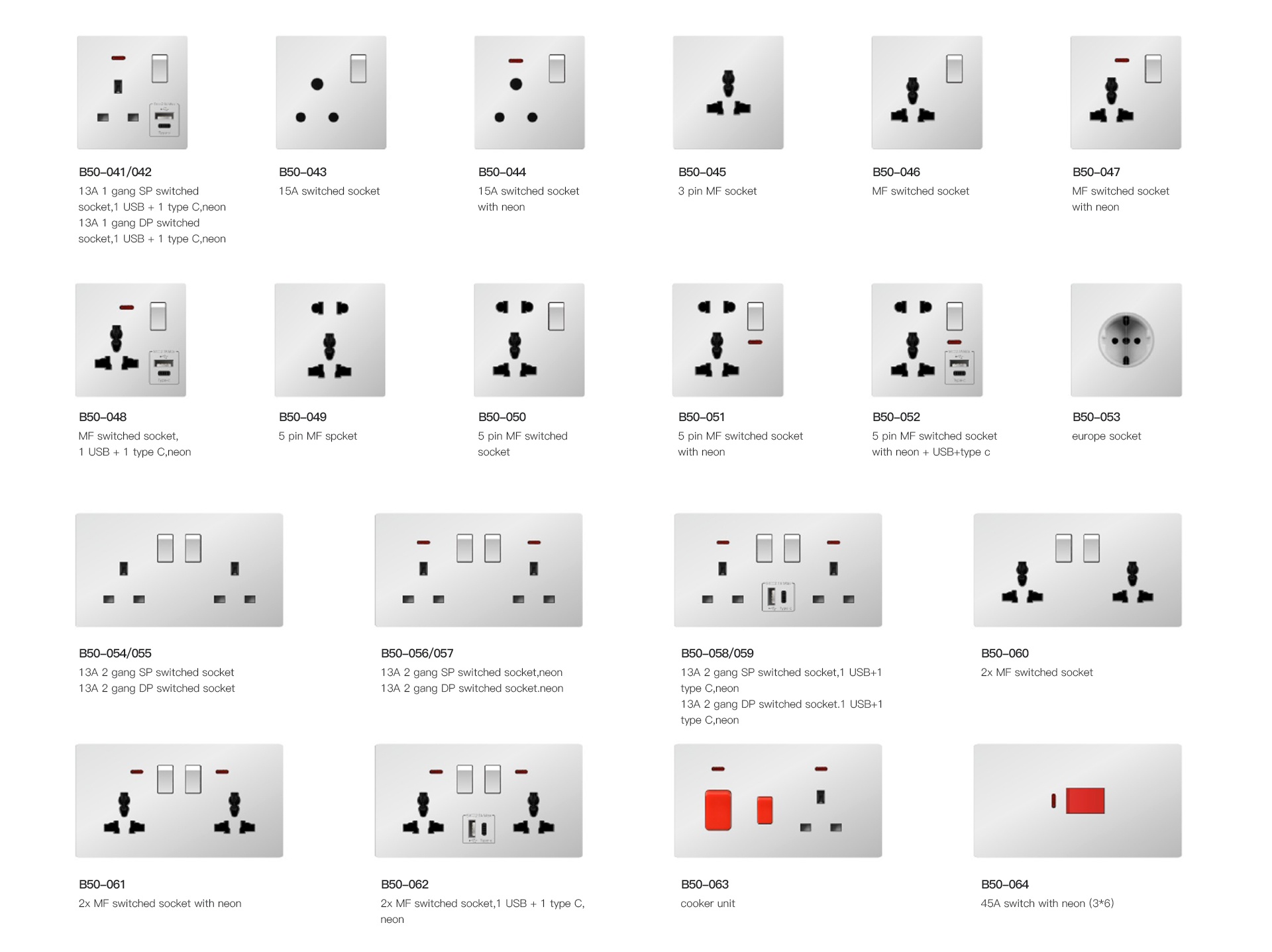 B50 series Ultra-Thin Wall Switch & Socket 10a 16a 250v detail (10)